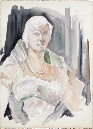 1950s Unfinished Portrait of an Woman Watercolor Painting by Joseph Yeager
