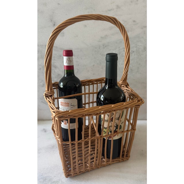 Vintage 4 Bottle Wicker Wine Basket For Sale In Austin - Image 6 of 11