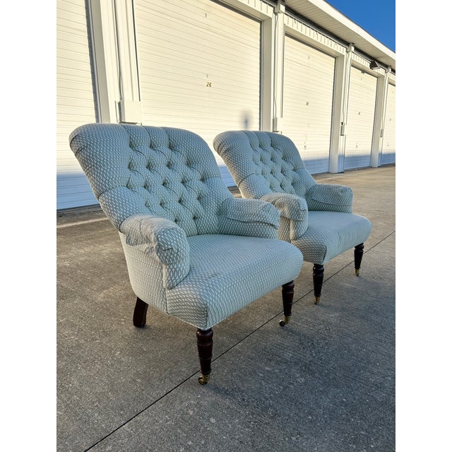 1990s Pair of Victorian Style Tufted Back Armchairs by Calico Corners For Sale - Image 4 of 12