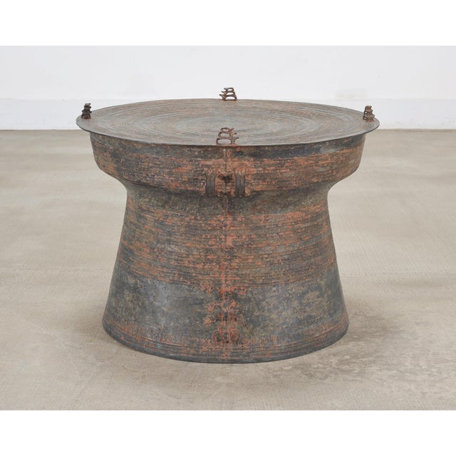 Southeast Asian Patinated Bronze Rain Drum Drink Table 2 Ft For Sale - Image 9 of 18