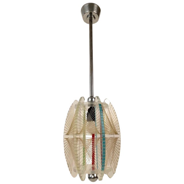 Mid-Century Acrylic & Mono Filament Pendant Lamp with Color Accents, Czech Republic, 1950s For Sale