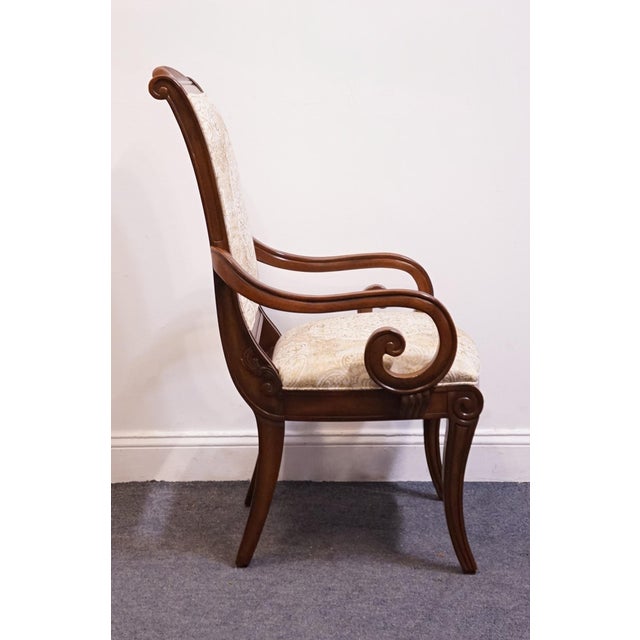 Wood Bernhardt Furniture Traditional Neoclassical Revival Mahogany Toned Upholstered Dining Arm Chair For Sale - Image 7 of 10