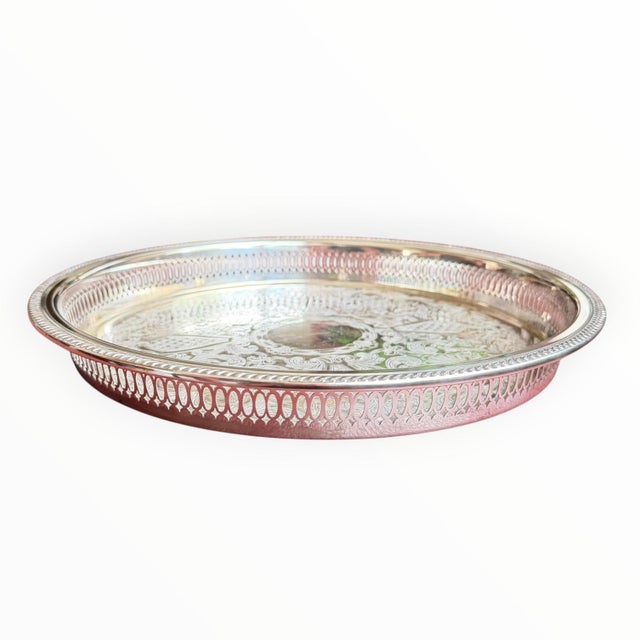 Traditional Vintage f.b. Rogers Silver Plate Engraved Floral Gallery Tray 13” For Sale - Image 3 of 14