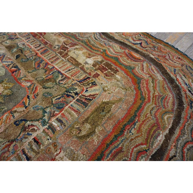 Late 19th Century 1890s Multicolor Floral Folk Art Antique American Hooked Rug 5' 8" X 8' 2" Wool Cotton Knotted Carpet For Sale - Image 5 of 7