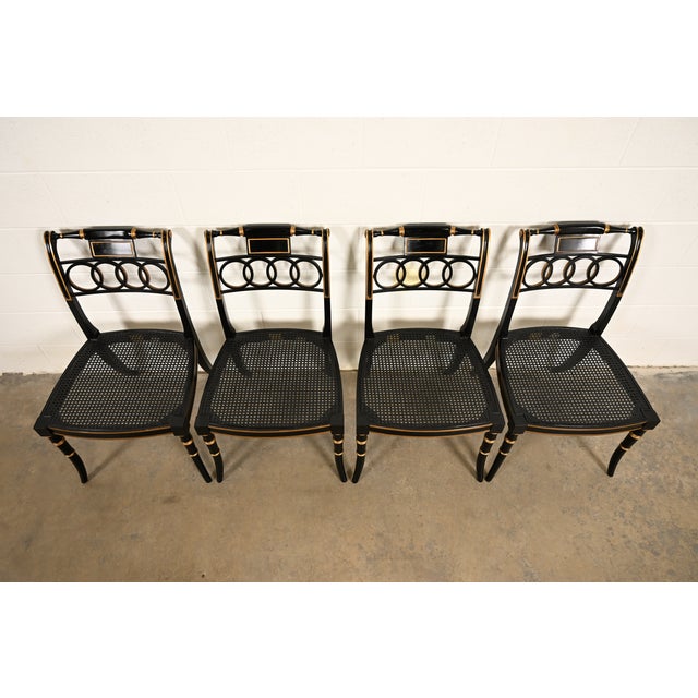 Baker Furniture Historic Charleston Regency Ebonized and Gold Gilt Dining Chairs, Set of Four For Sale In South Bend - Image 6 of 15