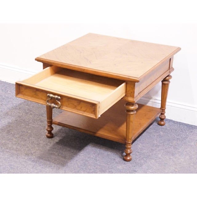 Drexel Furniture Solid Pecan Italian Mediterranean Style 26" Square Accent End Table W. Bookmatched Top For Sale In Kansas City - Image 6 of 12
