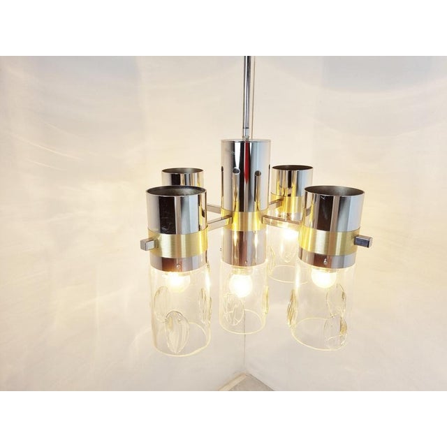 1970s Vintage Italian Glass and Chrome Chandelier, 1970s For Sale - Image 5 of 13