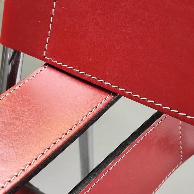 Red Wassilly Chair in Red Leather by Marcel Breuer for Gavina, 1960s For Sale - Image 8 of 11