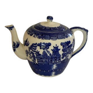 Antique Allertons LTD Blue Willow Teapot With Lid - Made in Staffordshire England C. 1929-1942 For Sale