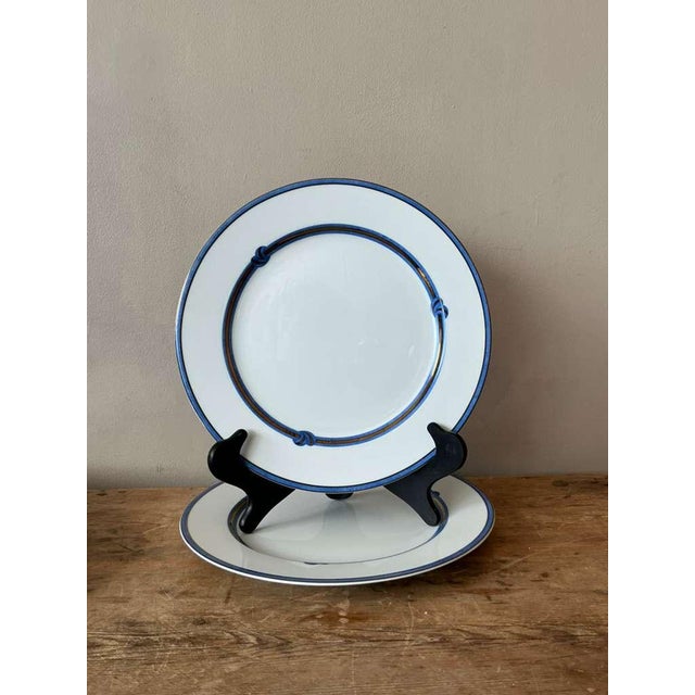 Ceramic Vintage Boho Christofle "Rubanea Blue" Dinner Plates - A Pair For Sale - Image 7 of 8
