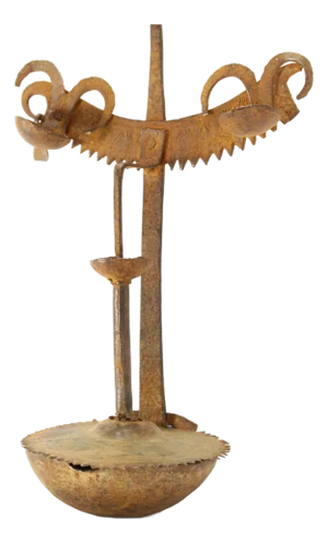 Antique Spanish Colonial Wrought Iron Whale Oil / Grease Hanging Lamp, Mexico