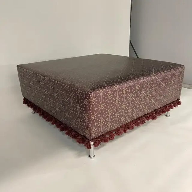 Contemporary Modern Moroccan Embossed Leather Ottoman, Usa For Sale - Image 3 of 9