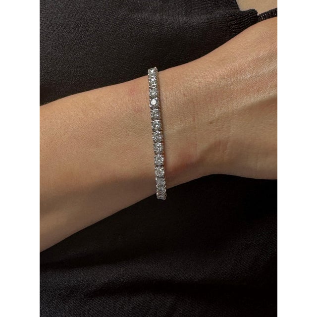 Metal 40 Round Diamond 25 Pointer Each Tennis Bracelet in 14 Karat Gold 10 Carat 7 " For Sale - Image 7 of 18