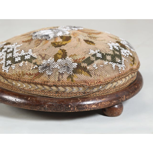 Antique Collection (3) English Beaded Needlepoint Ladies Ottoman or Footstools For Sale - Image 9 of 12