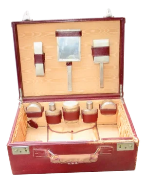 Antique Mark Cross Travel Case With Sterling Toiletry Set 1945