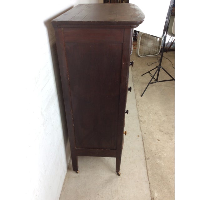 Wood Antique Depression Era Five Drawer Chest With Turned Wood Pulls For Sale - Image 7 of 18