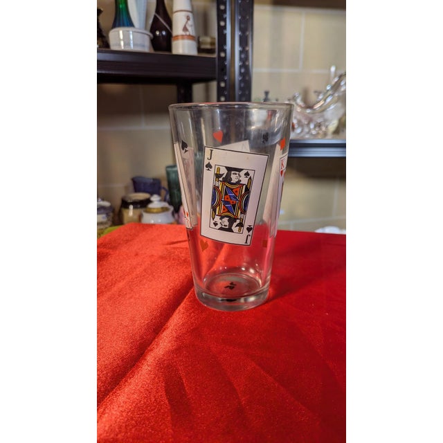 Mid-Century Modern Vintage Playing‑Card Pint Glass Set of 8 For Sale - Image 3 of 3