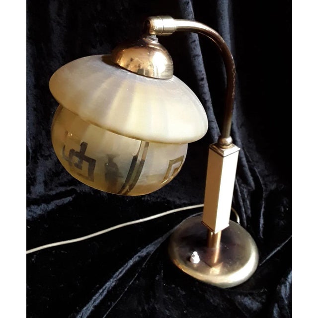 Vintage Art Deco Brass Frame with Cream Colored Plastic and Glass shade Adjustable Desk Lamp, 1930s For Sale - Image 4 of 6