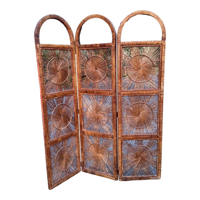 1970s Arched Rattan Sunburst Room Divider For Sale
