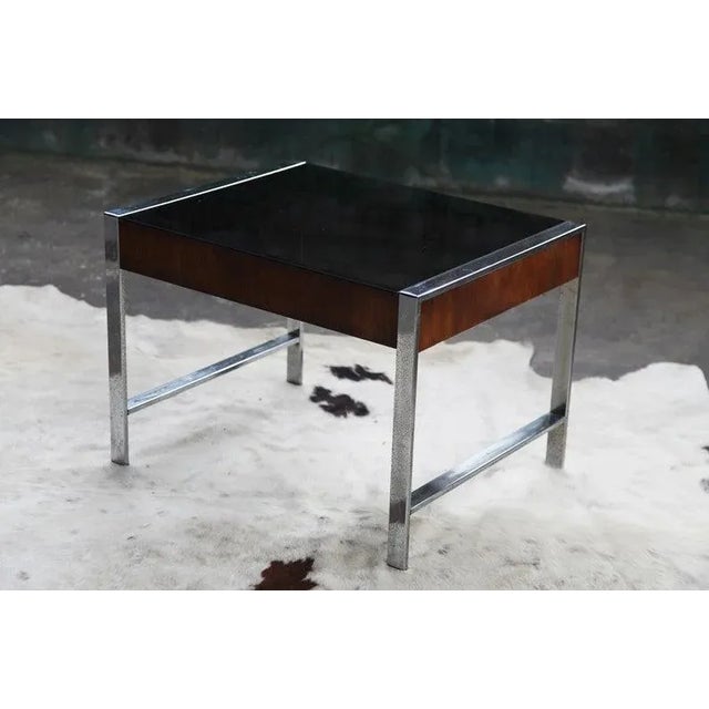 Mid-Century Modern 1960s Milo Baughman Attributed Smoked Glass and Chrome End Table For Sale - Image 3 of 8