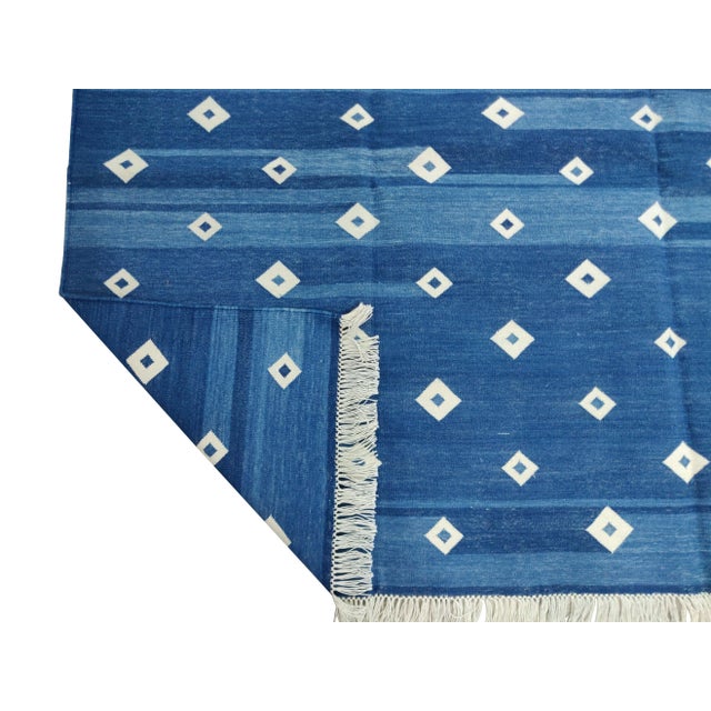 Not Yet Made - Made To Order Handmade Cotton Diamond Rug, Blue And White 6'x9' For Sale - Image 5 of 7