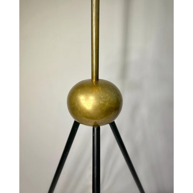 Mid-Century Modern Brass and Black Metal Tripod Floor Lamp with Pleated Shade attributed to Svend Aage Holm Sørensen, Denmark, 1960s For Sale - Image 3 of 8