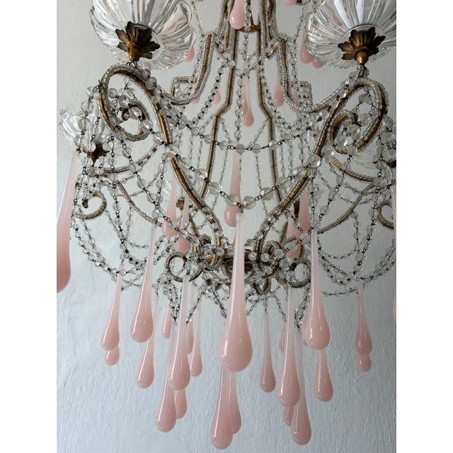 French Pink Opaline Murano Drops Rock Crystal Swags Chandelier, Circa 1920French Pink Opaline Murano Drops Rock Crystal Swags Chandelier, Circa 1920 For Sale - Image 12 of 13