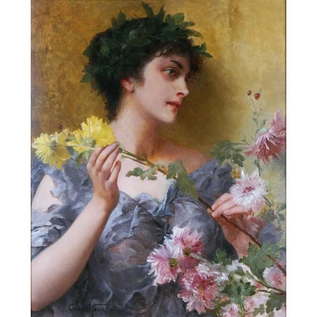 Conrad Kiesel, The Gift of Flowers, 1890s, Oil Painting For Sale - Image 3 of 7