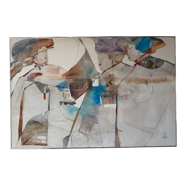 Large - 1980’s Haul Hous Mixed Media Abstract Painting For Sale