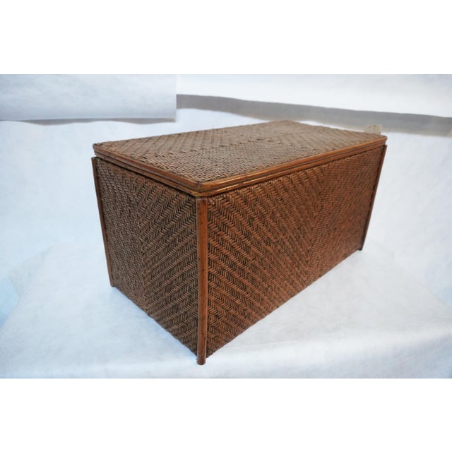 Wood 1990s Large Herringbone Woven Rattan Chest For Sale - Image 7 of 13