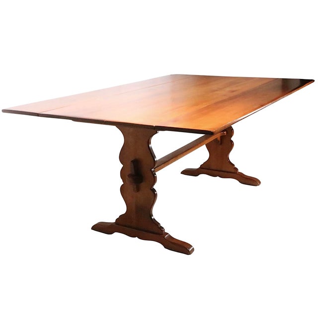 Cushman Colonial Drop Leaf Harvest Dining Table With Trestle Base For Sale - Image 12 of 18
