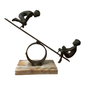 Playful Signed Bronze Seesaw Sculpture by Curtis Jere Circa 1969
