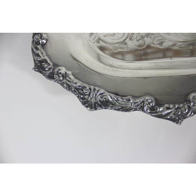 Victorian Extra Large Butler’s Tray Silver Plated Rectangular Platter Vintage Plate Ornate Handles Embossed Serving For Sale - Image 3 of 10