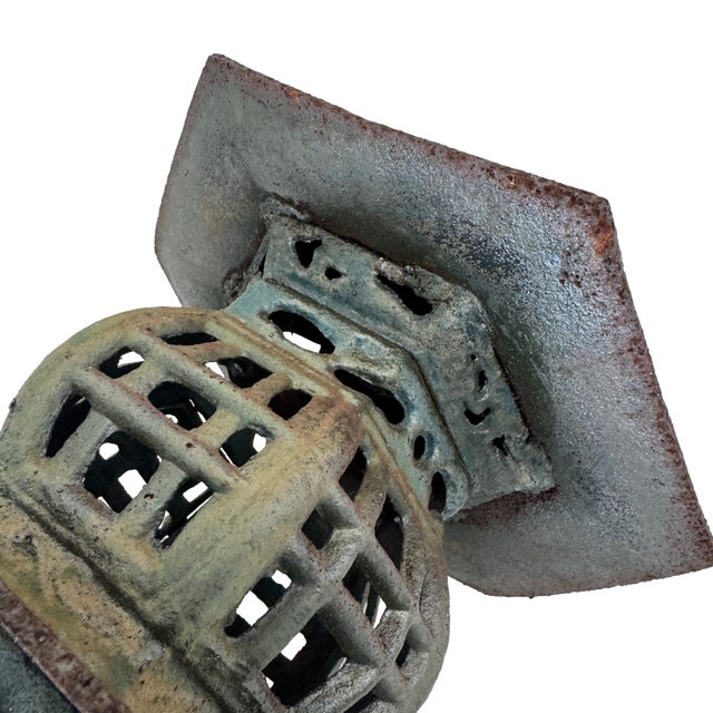 Vintage Japanese Cast Iron Pagoda Garden Lantern Verdigris Marked Japan For Sale - Image 12 of 15