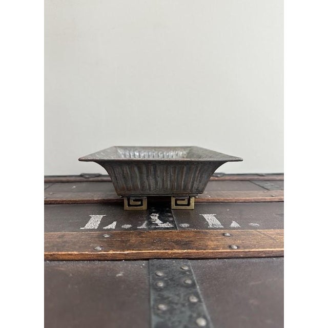 Mediterranean Vintage Metal Greek Key Ming Style Planter, Rectangular For Sale - Image 3 of 6