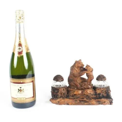 Black 19th Century Hand Carved Black Forest Bears Inkstand For Sale - Image 8 of 11