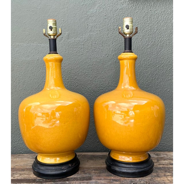 Vintage Glazed Ceramic Lamps - A Pair For Sale In West Palm - Image 6 of 12