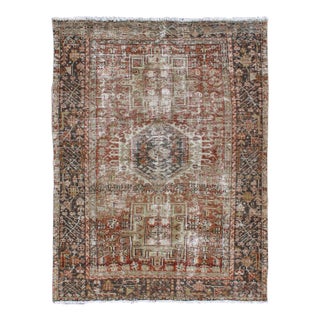 Distressed Persian Hand Knotted Karadjeh Rug With Medallion Geometric Tribal Design For Sale