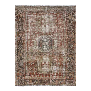 Distressed Persian Hand Knotted Karadjeh Rug With Medallion Geometric Tribal Design