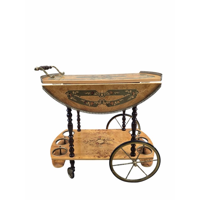 Vintage Italian Burl Marquetry Tea Bar Cart For Sale In Chicago - Image 6 of 12