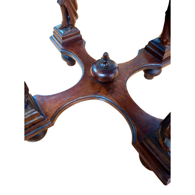 Antique Renaissance Revival Octagon Oak Side Table Atop Four Musketeers For Sale - Image 10 of 11