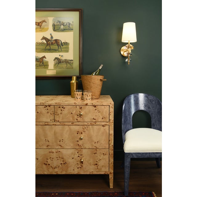 Matthew Izzo Home Michelle Light Burlwood Four Door Chest With Glass Top and Brass Knobs For Sale In New York - Image 6 of 9