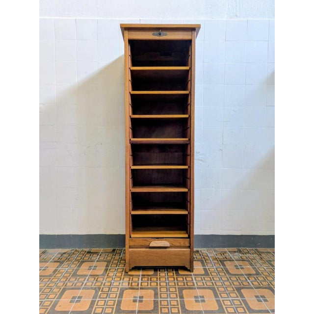 Brown Vintage French Single Roller Door Filing Cabinet from Graam, 1940s For Sale - Image 8 of 10