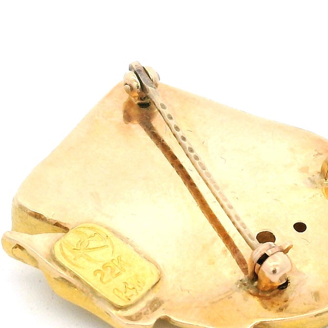 Vintage American Studio 22k Gold Opal Diamond Modernist Brooch For Sale - Image 9 of 14