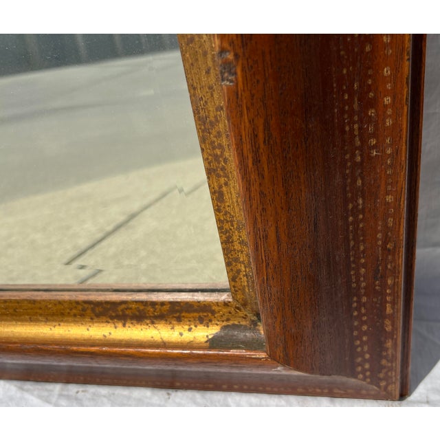 Italian Walnut Wood & Gold Distressed Floor Mirror For Sale - Image 9 of 13
