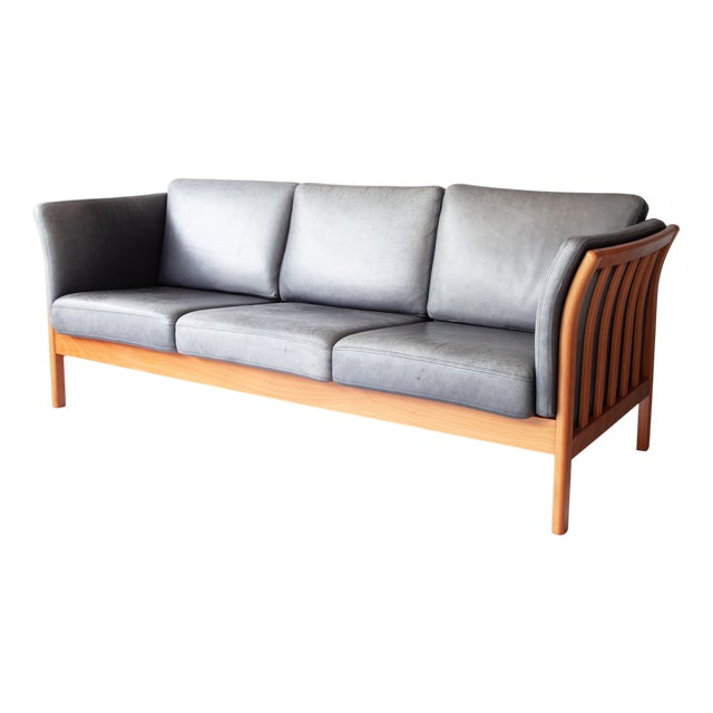 Mid-Century Danish Grey Leather 3-Seater Sofa from Mogens Hansen, 1960s For Sale