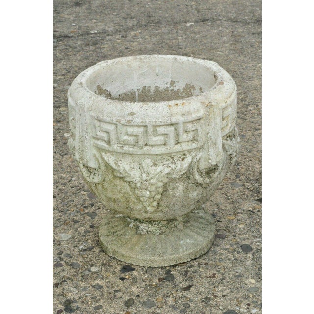 Vintage Cement Concrete Greek Key Grapevine Garden Planter Pot Urns a
