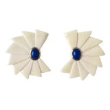 Art Deco 14kt Gold and Blue Lapis Earrings, Pair, Circa 1980s 1990s For Sale