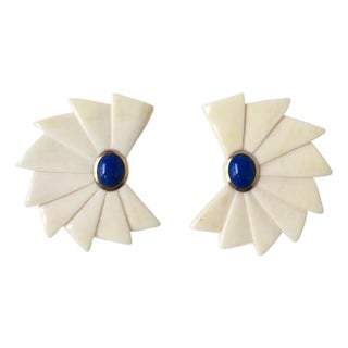 Art Deco 14kt Gold and Blue Lapis Earrings, Pair, Circa 1980s 1990s For Sale