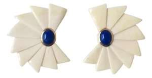 Art Deco 14kt Gold and Blue Lapis Earrings, Pair, Circa 1980s 1990s